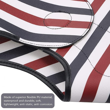 Hair Cutting Collar L-03 – Waterproof PU Salon Neck Shield with Magnetic Closure for Haircut, Hair Dye, and Styling – Anti-Static, Lightweight & Adjustable (Red/Blue Stripes)
